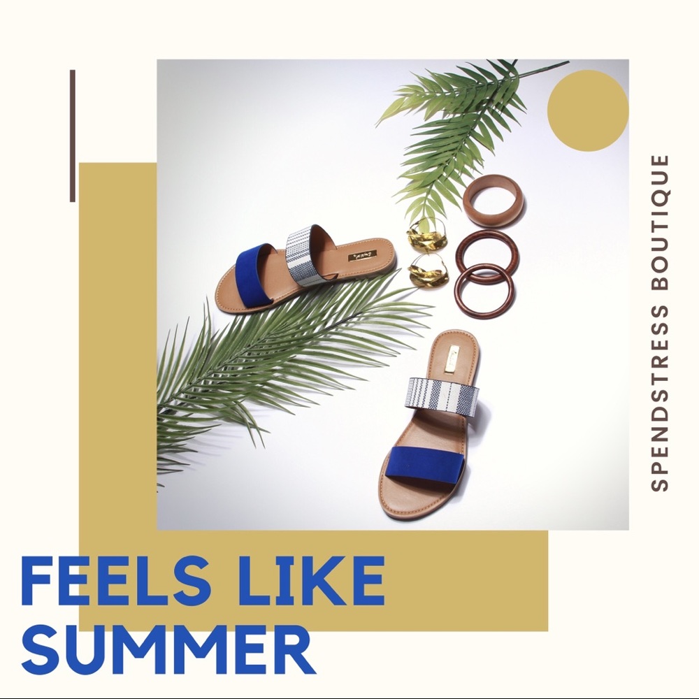 Cobalt Blue Double Strap Slide Sandal